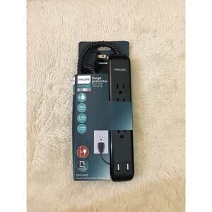Philips 4-Outlet 2 USB Port Surge Protector with 3ft Extension Cord, Black